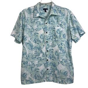 Van Heusen shirt men’s XL Hawaiian tropical Island Turquoise/white button up